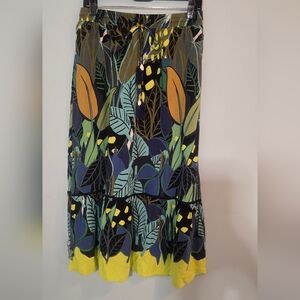 Tropical Leaf Print Midi Skirt - Black and Yellow Anthropologie